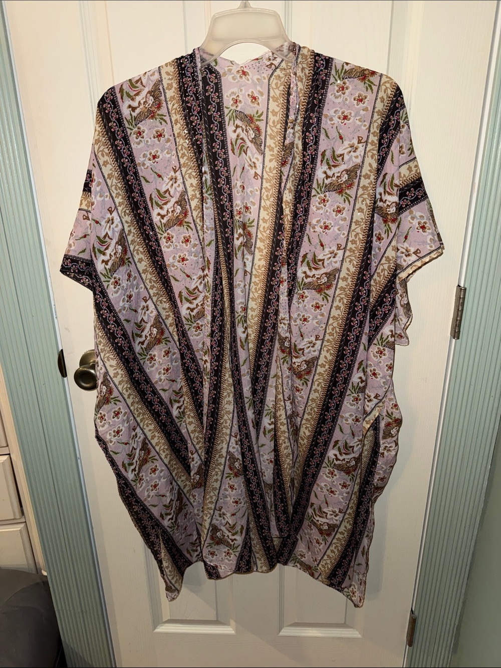Jessica McClintock Lavender and Navy Floral Stripe Kimono